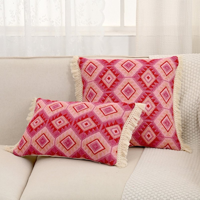 Rose Red Jacquard Girly Style Pillow Sofa Living Room Nordic Ins Cream Style Throw Pillowcase Rose Red Jacquard Girly Style Pillow Sofa Living Room Nordic Ins Cream Style Throw Pillowcase