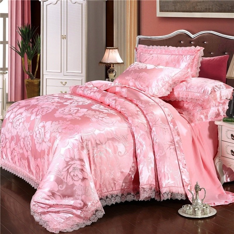 Satin Jacquard Three-Piece Fitted Sheet Set Bedding Set Satin Jacquard Three-Piece Fitted Sheet Set Bedding Set
