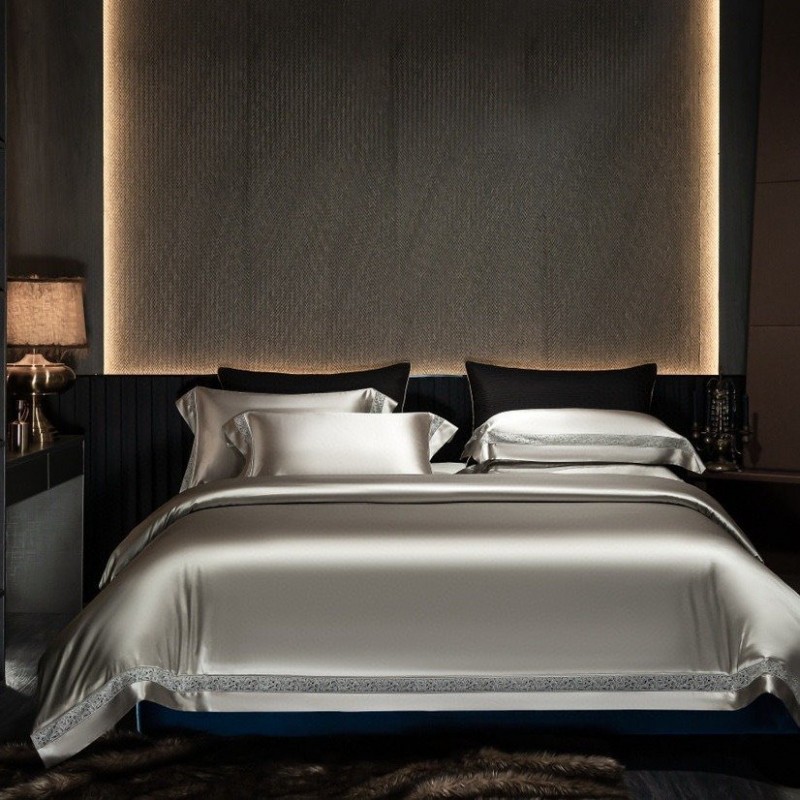 Silk Cotton Satin Hollow-out Four-piece Bedding Se...