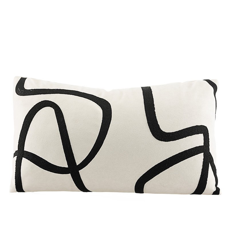 Suede Black And White Towel Embroidered Abstract Line Sofa Waist Pillowcase Suede Black And White Towel Embroidered Abstract Line Sofa Waist Pillowcase