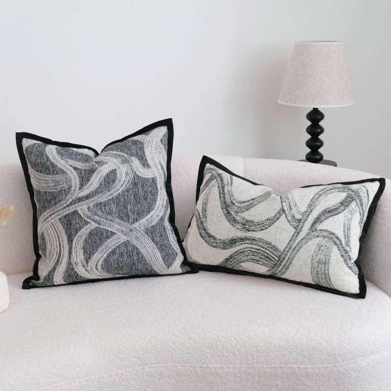 Black Edged Pillowcase Lumbar Pillow Cushion Cover For Sofasfilling Not Included