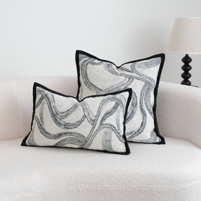 Black Edged Pillowcase Lumbar Pillow Cushion Cover For Sofasfilling Not Included