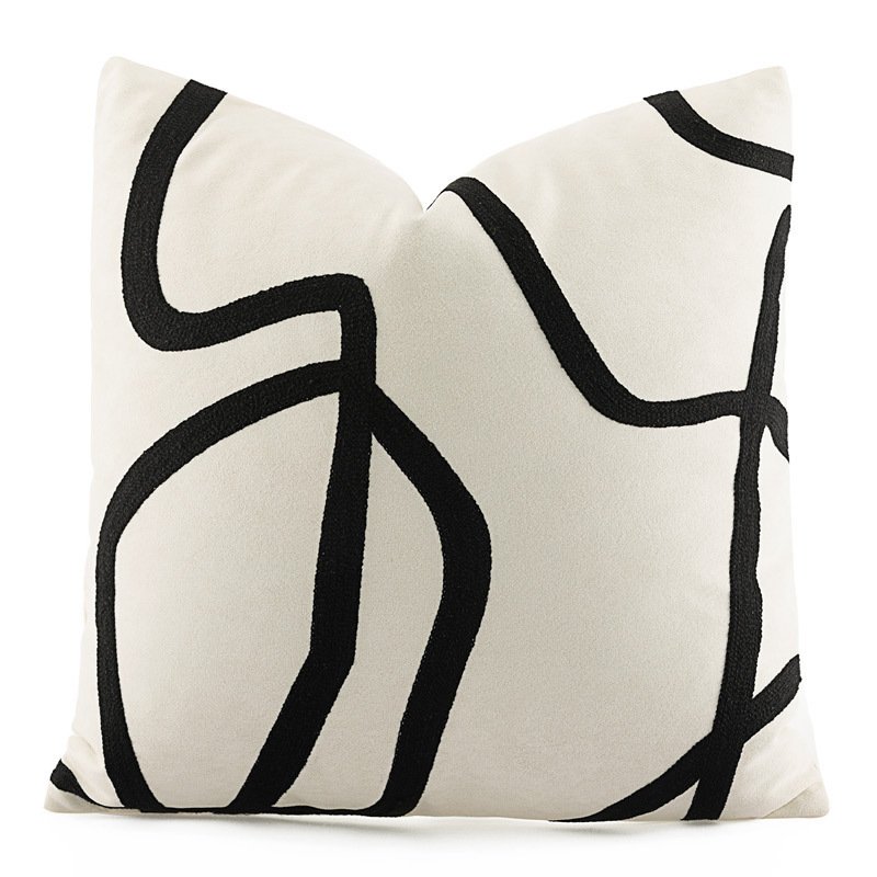 Suede Black And White Towel Embroidered Abstract Line Sofa Waist Pillowcase Suede Black And White Towel Embroidered Abstract Line Sofa Waist Pillowcase