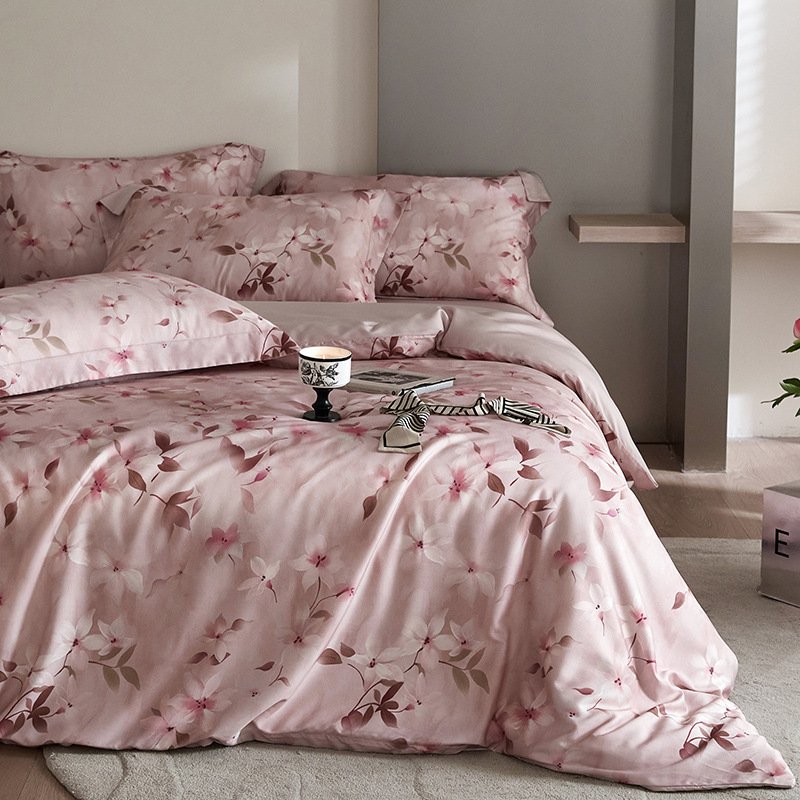 Flower Tencel Digital Printed Four-piece Bedding S...