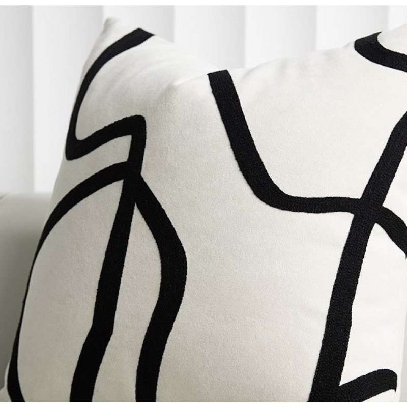 Suede Black And White Towel Embroidered Abstract Line Sofa Waist Pillowcase Suede Black And White Towel Embroidered Abstract Line Sofa Waist Pillowcase
