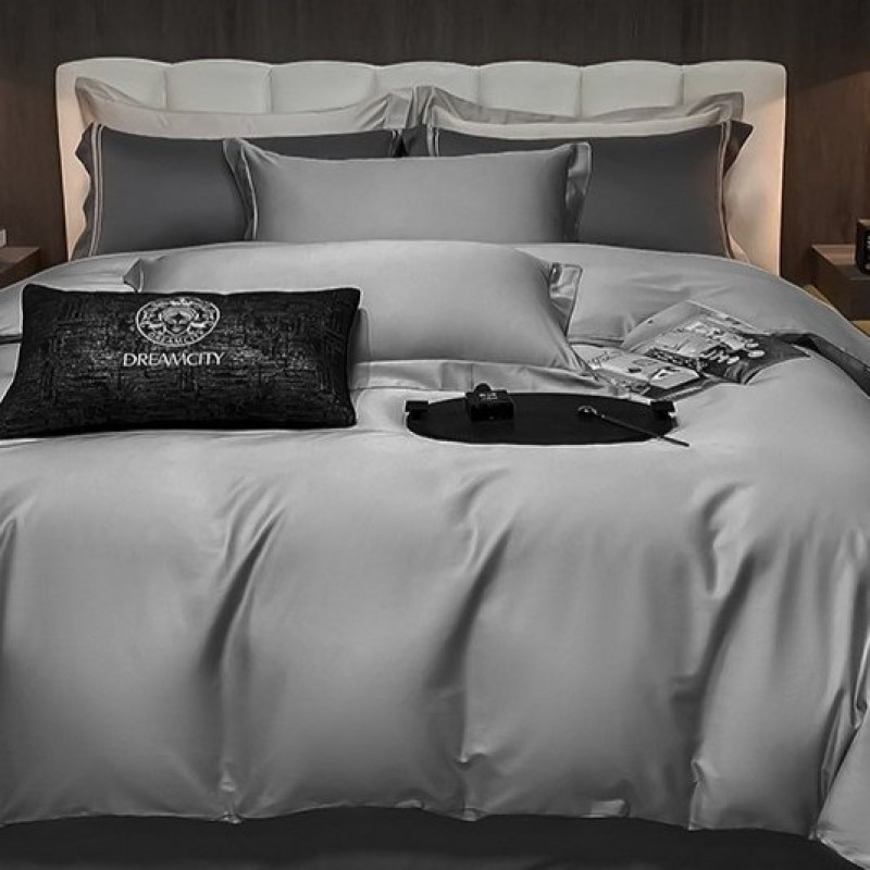 Cotton Solid-Color Bedding Thickened Bed Sheet And Duvet Cover Four-Piece Set