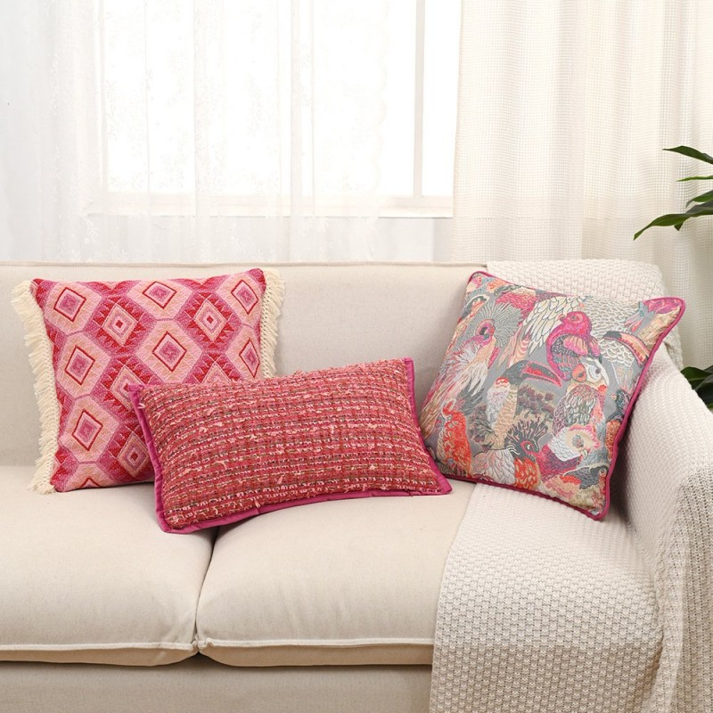 Rose Red Jacquard Girly Style Pillow Sofa Living Room Nordic Ins Cream Style Throw Pillowcase Rose Red Jacquard Girly Style Pillow Sofa Living Room Nordic Ins Cream Style Throw Pillowcase